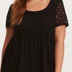 Torrid Lace Jersey Babydoll Top Size 1 in Black